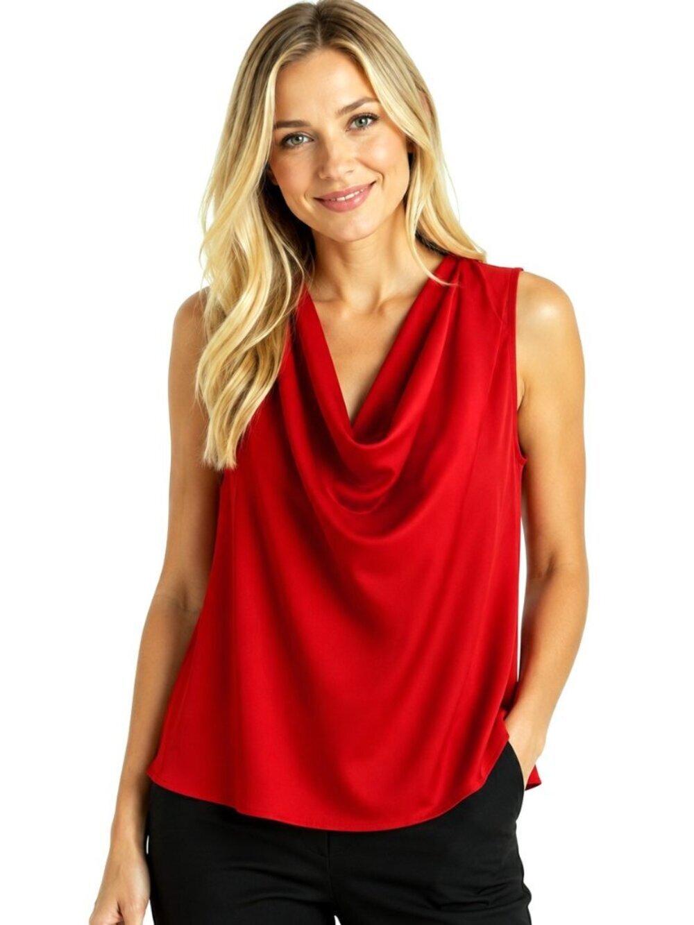 Robert Rodriguez Reina Red Sleeveless Cowl Neck Top